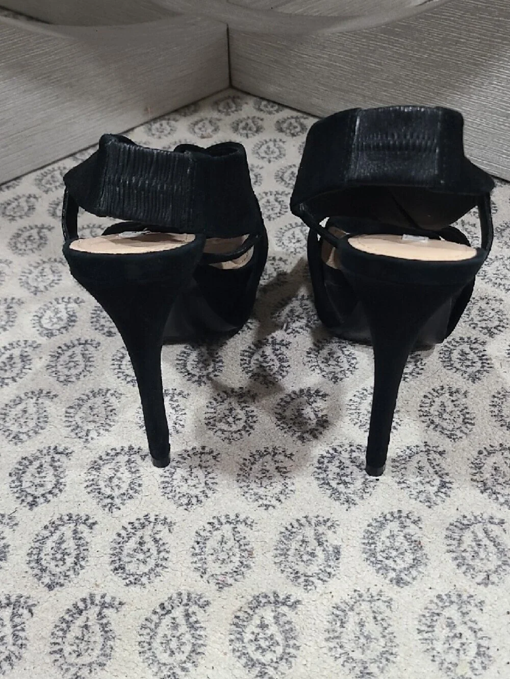 Diane Von Furstenberg Black Suede Crisscross Platform Heels 5